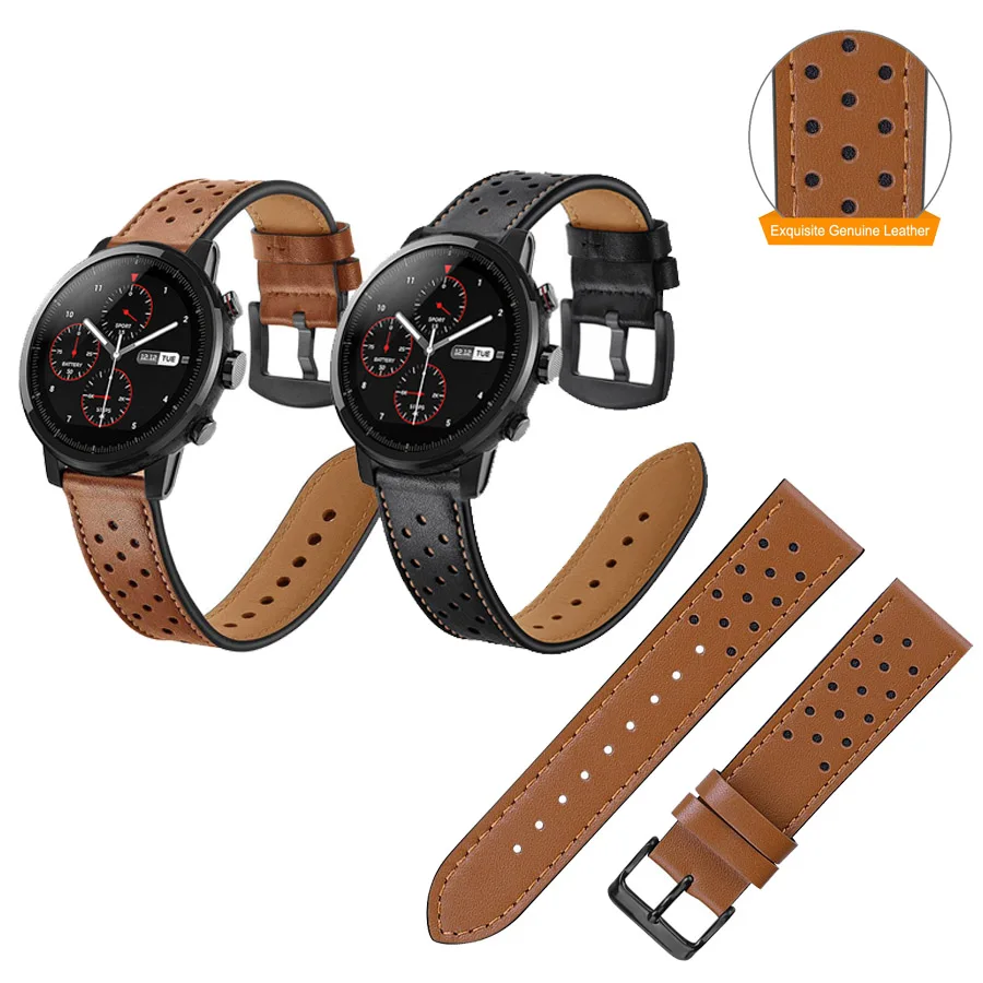 

20mm 22mm Leather Watch Bands Strap for Huami Amazfit Stratos 2 2S 3 for Huami GTR 2 /GTR 47mm Replacement band strap