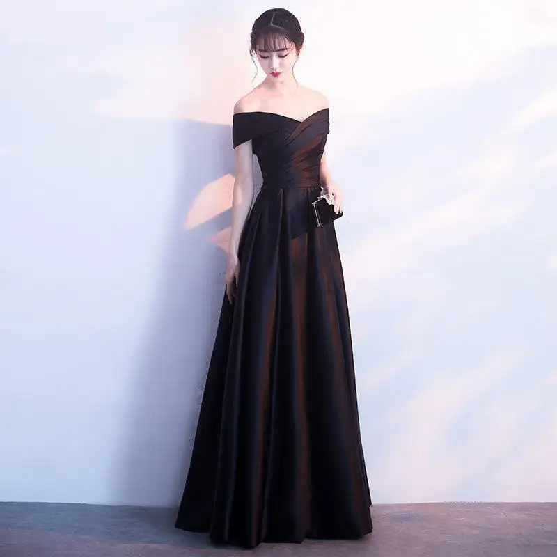 

VESHJA DASMES модное черное вечернее с вырезом «лодочка» платье для выпускного вечера; Robe De Soiree пол Длина тонкий выходные туфли на выпускной бал в...