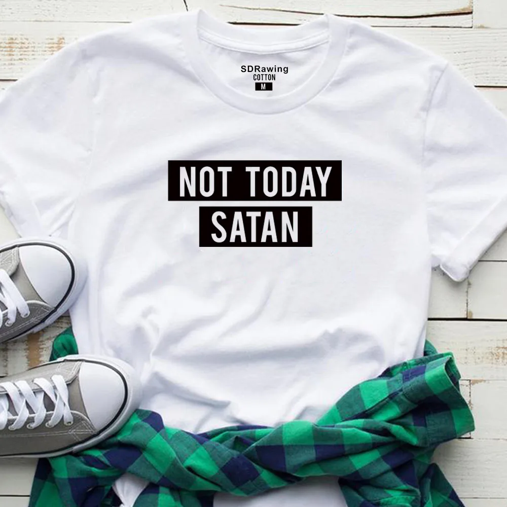 Harajuku Not Today Satan футболка с буквенным принтом, забавная графическая футболка, базовые тренировочные топы, сатана, не сегодня, футболки, Прямая поставка