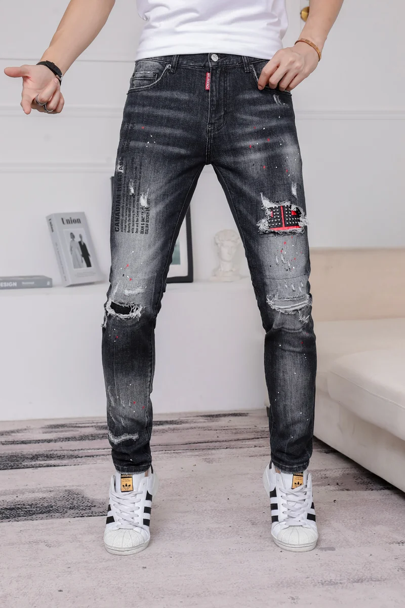 2020 European street D2 Italian brand of high quality jeans fit jeans jeans elastic jeans pants zipper pencil pants