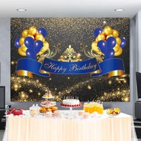 laeacco gold black balloons ribbon happy birthday celebration party photography backdrops customized photo background banner