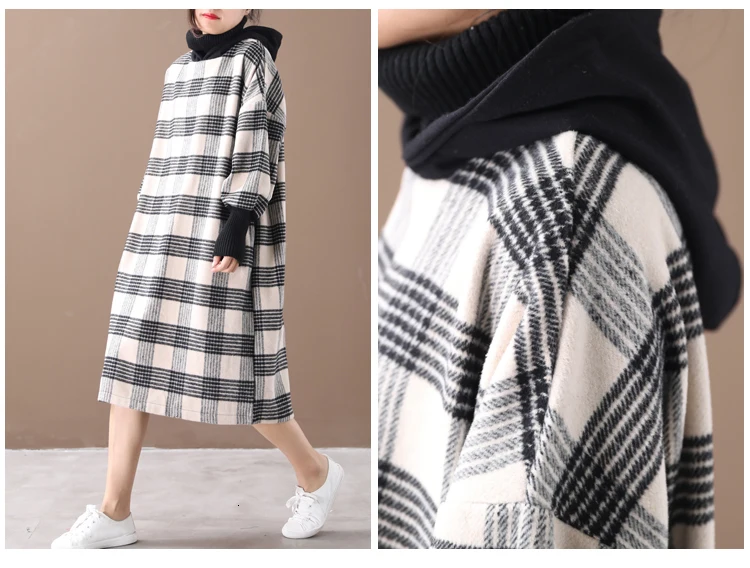 Max LuLu Winter Luxury Korean Ladies Plaid Streetwear Women Vintage Long Hooded Dresses Casual Turtleneck Clothes Plus Size
