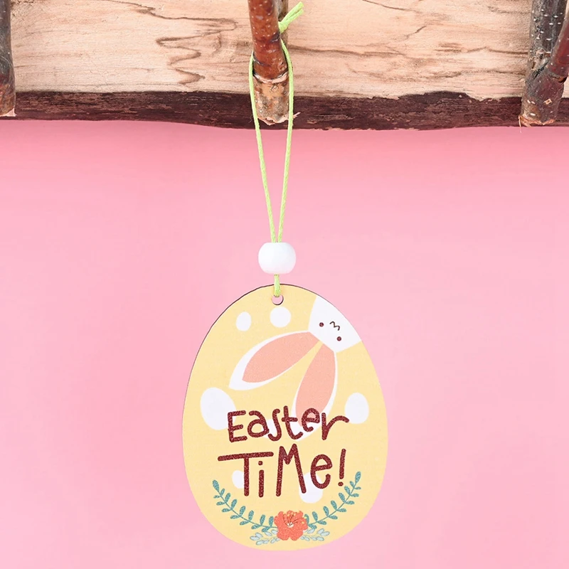

8 Pcs Wooden Easter Hanging Ornaments Egg Shaped Bunny Wood Slices Gift Tags Pendant Craft for Easter Party Decorations