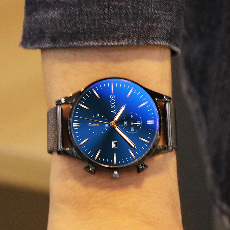 Часы SOXY мужские модные сетчатые стальные кварцевые | Наручные часы