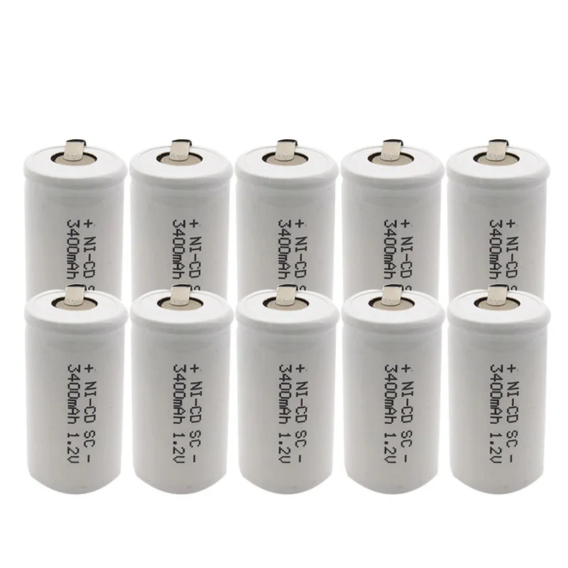 12 шт SC 1,2 V 3400mah аккумуляторная батарея 3400mah 4/5 SC Sub C Ni-cd ячейка со сварочными вкладками для электрической дрели шуруповерта