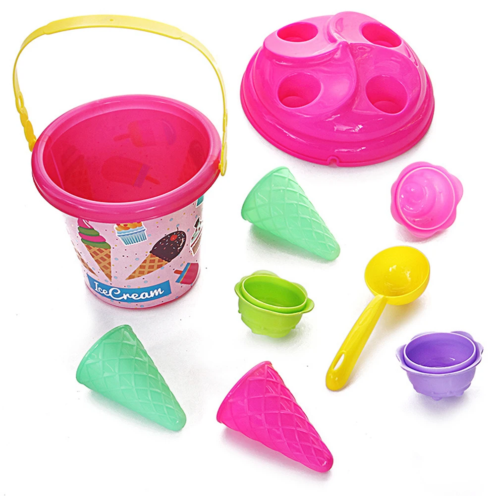 Cubo para helado al aire libre para ni&ntilde;os, modelo de cuchar&oacute;n, arena, arena, juguete de arena para ni&ntilde;os, juguetes para playa, 8 Uds.-5