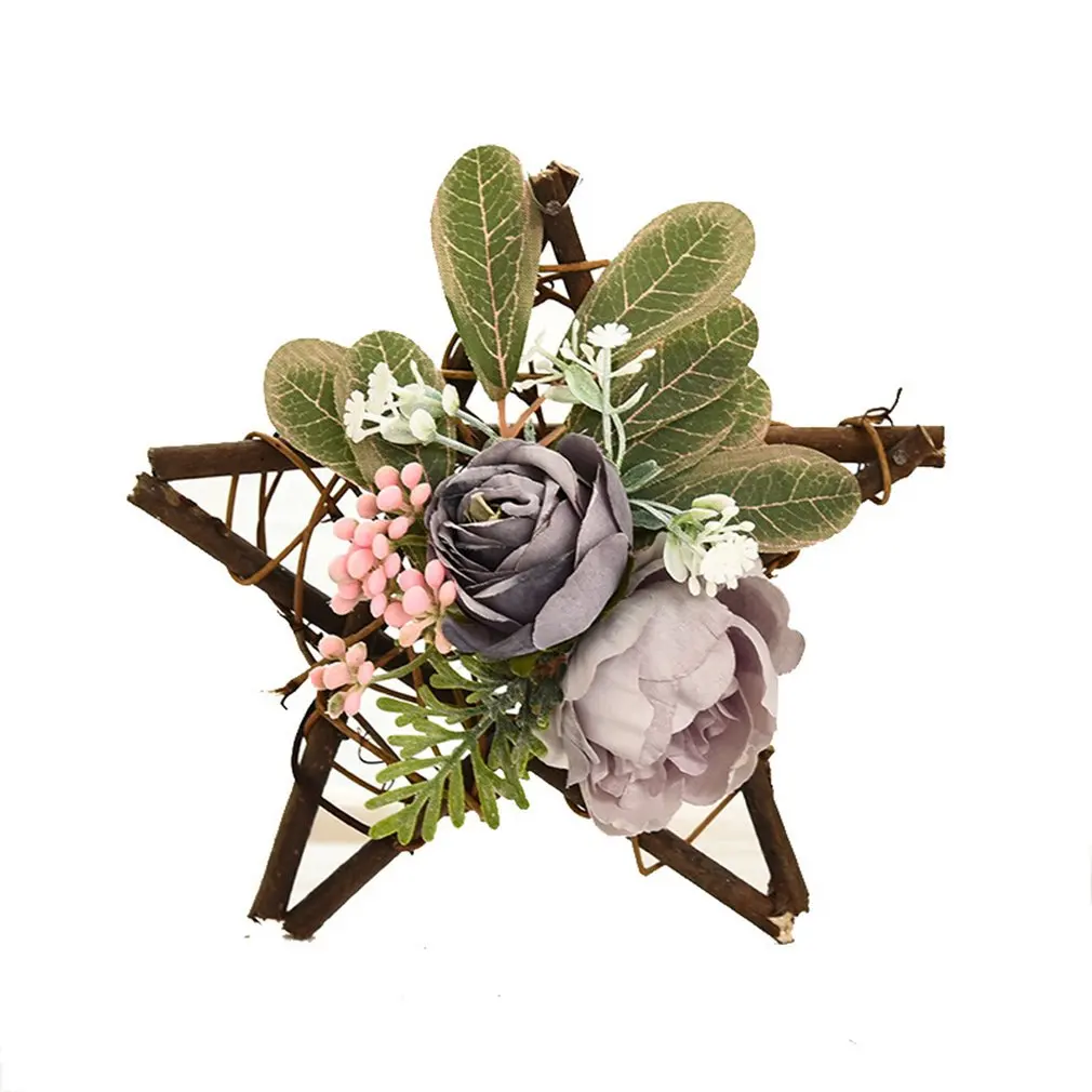 

Mini Artificial Flower Rattan Circle/Creative Five-Pointed Star Christmas Wreath/Window Rattan Christmas Tree Pendant/XMAS Decor