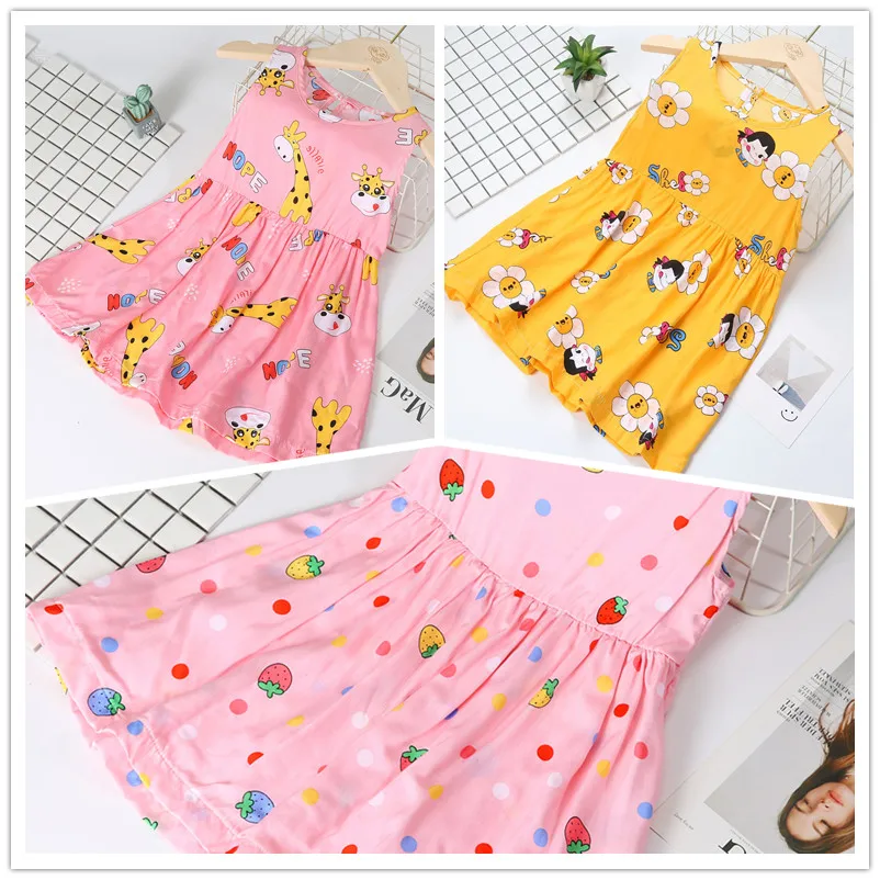 

Summer cotton girls dresses children's silk human cotton with buttons dress baby sleeveless nightdress dress for girls0-4 years
