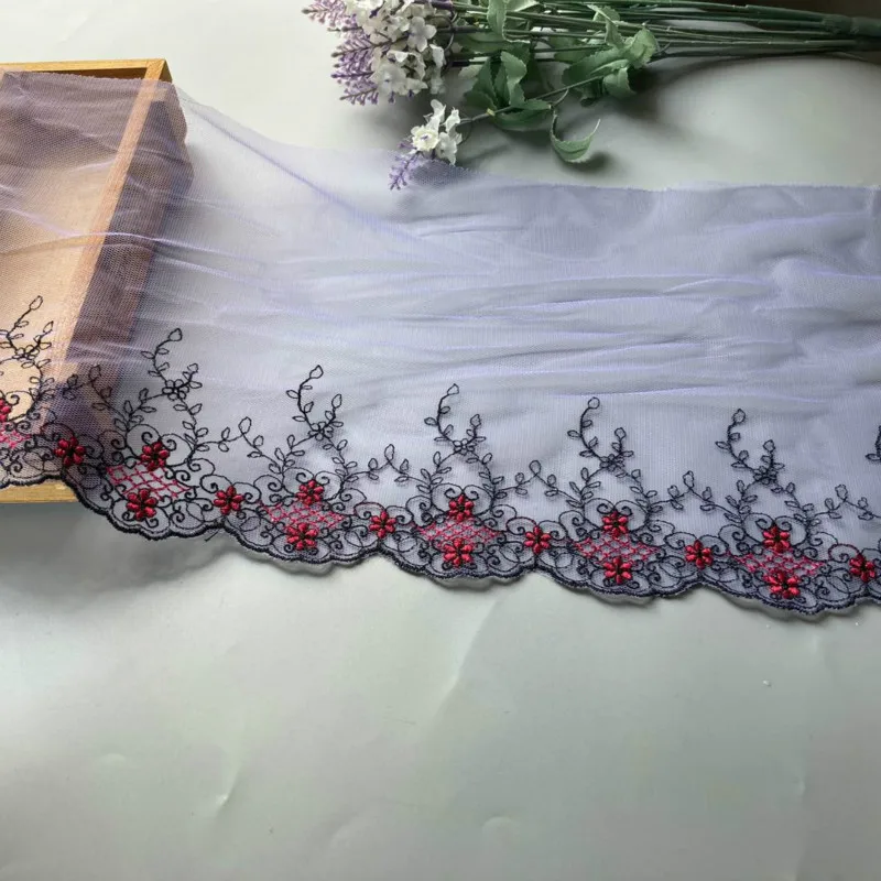 2 ярда/лот 25 см Цветочная сетка фиолетовая флуоресцентная вышивка