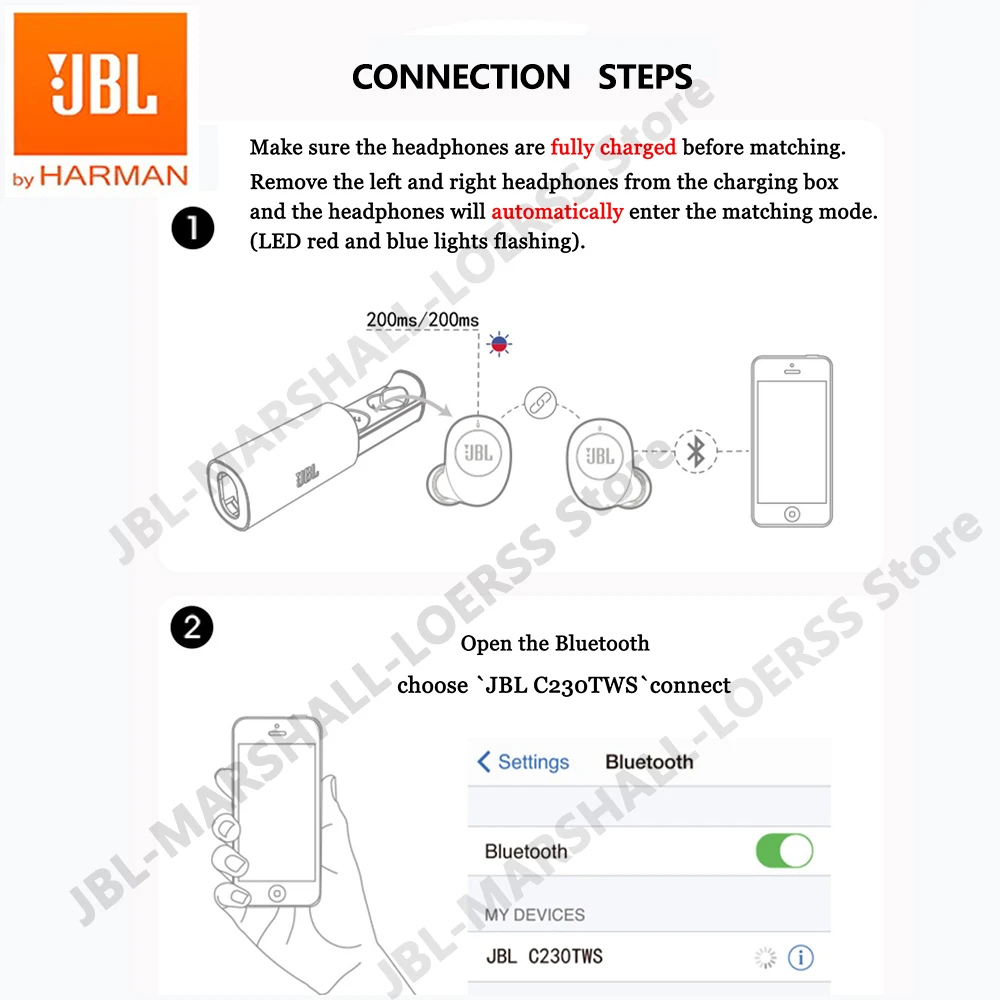 JBL C230TWS настоящие беспроводные Bluetooth наушники C230 Оригинальные стерео с микрофоном