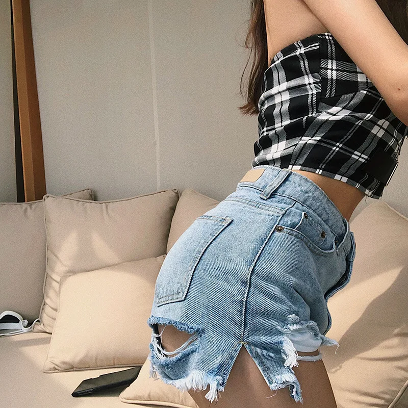 Summer Women's Fashion Casual All-around Wear Old and Shabby Burr High Waist Loose Fit Straight Tube Denim Shorts Street Trend | Женская