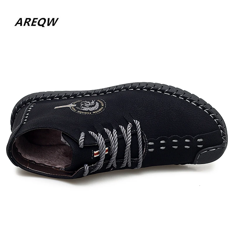 2019 Men Fashion Leather Shoes Winter Warm Sneakers Lace Up Out Door Flats Male Moccasins Non-slip Black Brown Sport | Обувь
