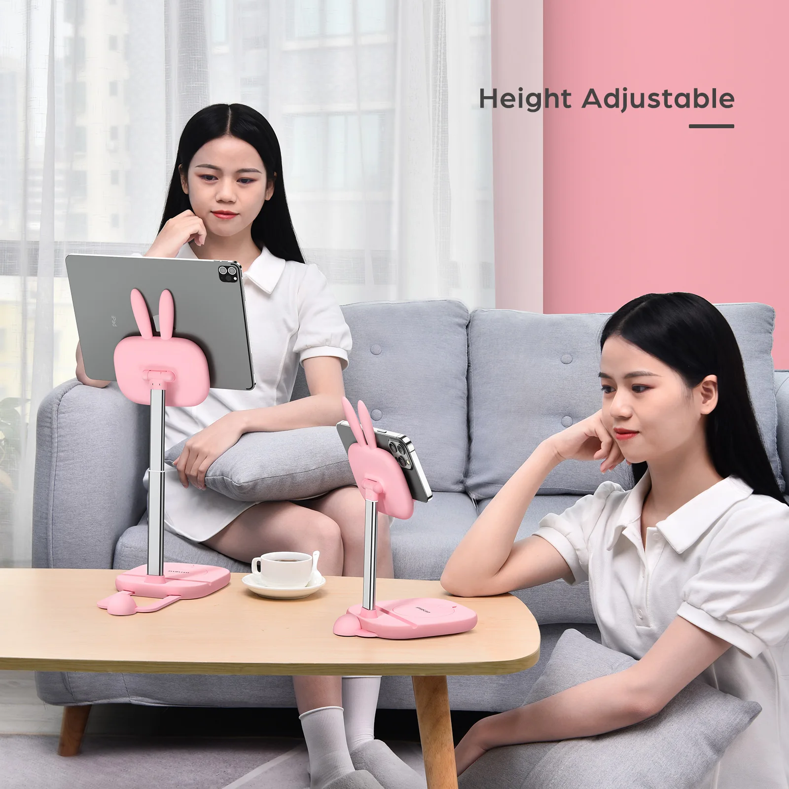 oatsbasf cute cell phone holder for phone deer bunny for iphone 13 12 pro max xiaomi tablet ipad with makeup mirror phone stand free global shipping