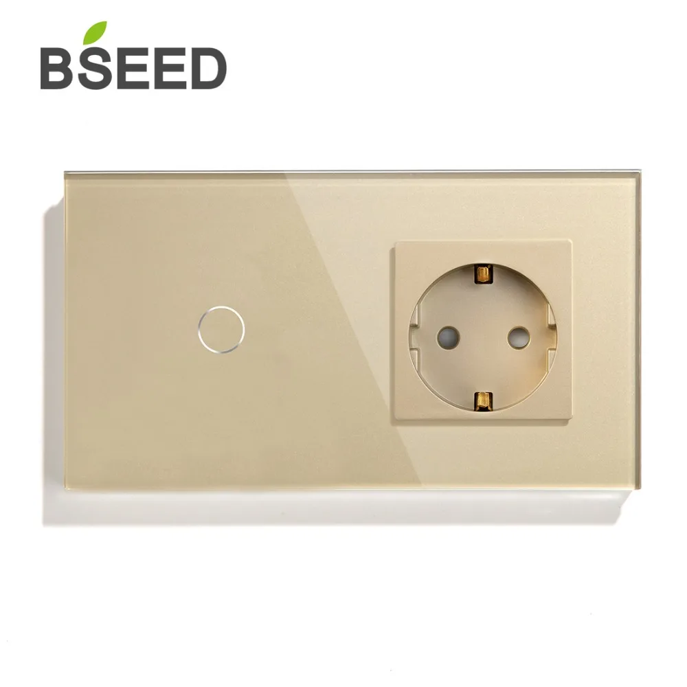 BSEED, 1 комплект, 2 комплекта, 3 комплекта, 1 способ, 2 способа, сенсорный выключатель, стандарт ЕС, розетка с черным, белым, золотым, кристальным стеклом, панельные переключатели