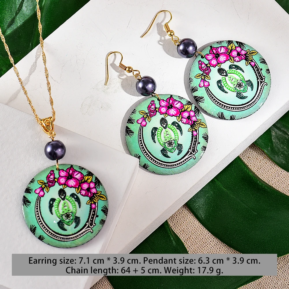 

Hawaiian Jewelry Set Hot Sale Color Metal Round Flower Drop Trendy Acrylic Earrings and Necklace Wholesale Hot Selling for Women