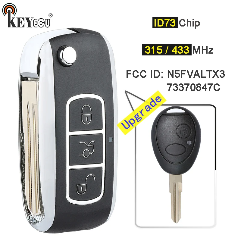 

KEYECU 315MHz/ 433MHz ID73 Chip FCC ID: N5FVALTX3, 73370847C Upgraded Flip Remote Key Fob key for Land Rover Discovery 1999-2004