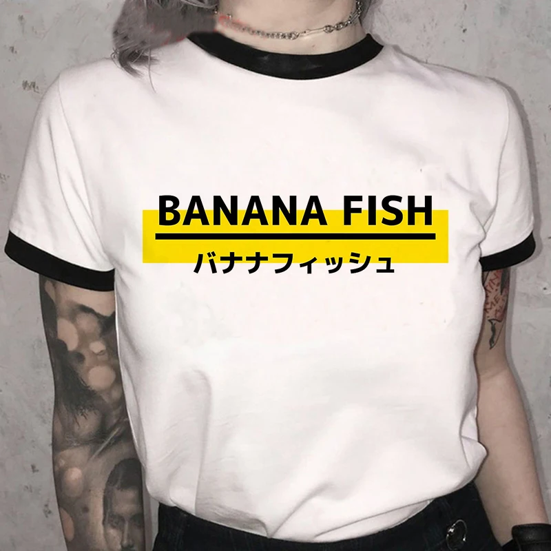 Футболка с изображением банановых рыбок Ullzang милая женская футболка графическим