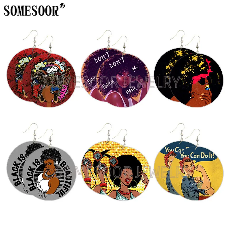 SOMESOOR афро Дива допинг натуральные волосы деревянные серьги капли Черные