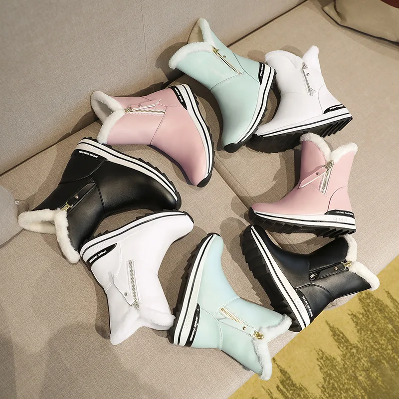 Women Mid Calf Boots Classic Snow Boots Low Heels Winter Boots Shoes Woman Warm Plush White Botas Mujer 2020 Women Winter Shoes