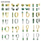 Серьги-кольца CCFJOYAS из серебра 925 пробы с зеленым цветом