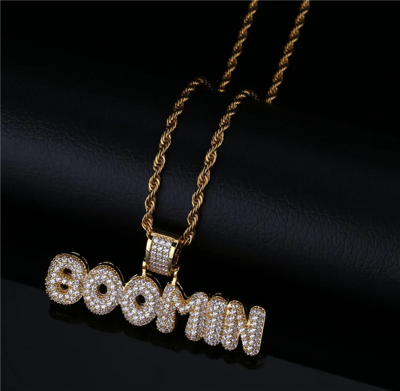 

New Iced Out Letter BOOMIN Pendant Necklace Pave Bling Cubic Zircon Fashion Designer Hip Hop Rapper Party Jewelry Gifts