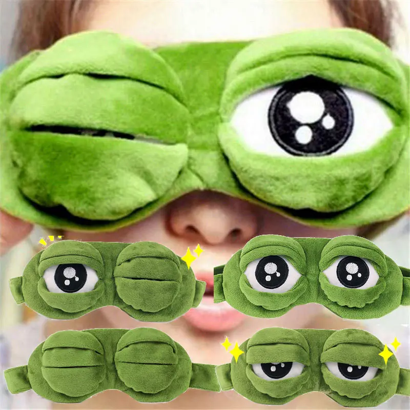 

Sleep Eye Mask the Frog Sad Frog 3D Eye Mask Cover Cartoon Soft Plush Sleeping Mask Green Rest Funny Eye Mask