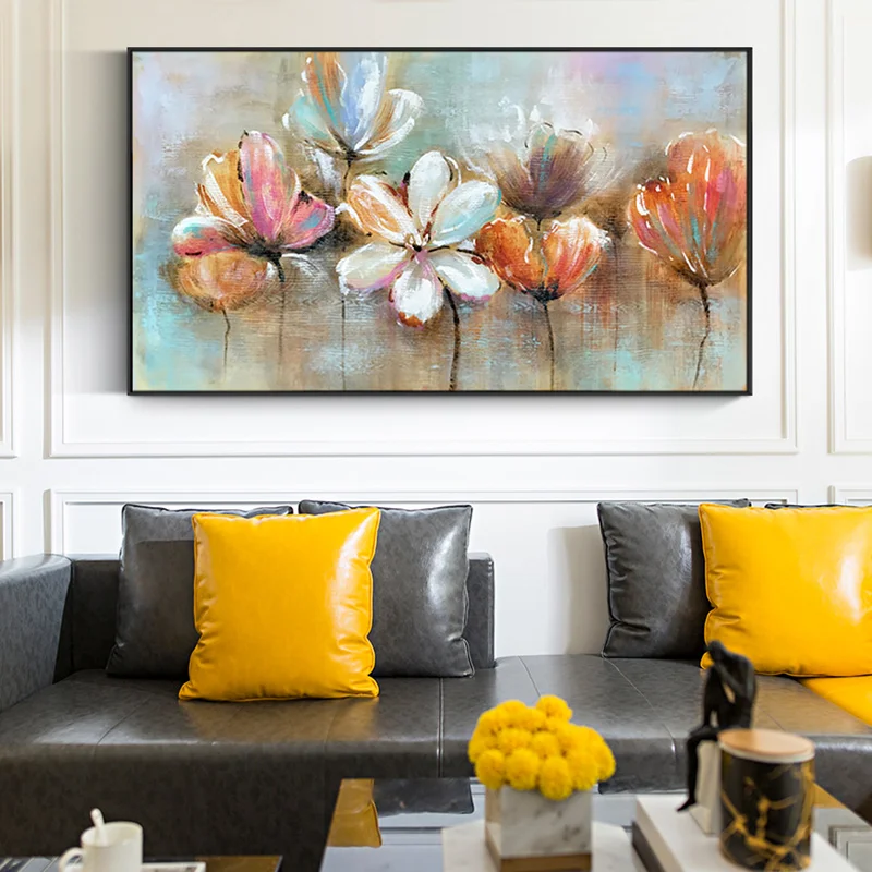 

Горизонтальная версия расписанных вручную масляных картин цветочный фон для гостиной роскошсветильник скандинавский свет ресторан спаль...