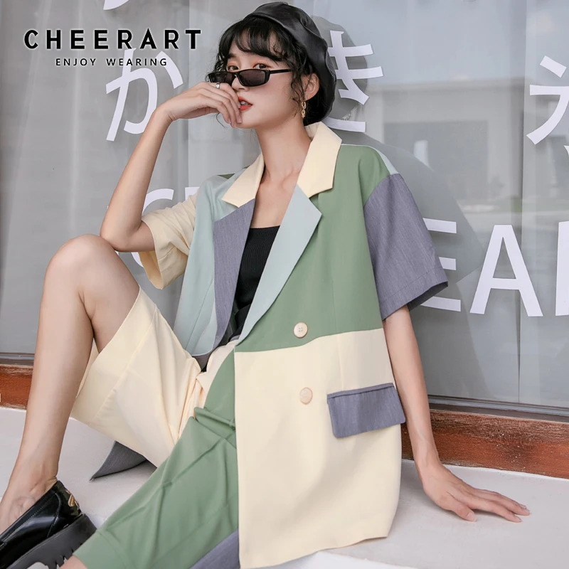 Женский двубортный Блейзер CHEERART летние модные дизайнерские пальто и куртки в