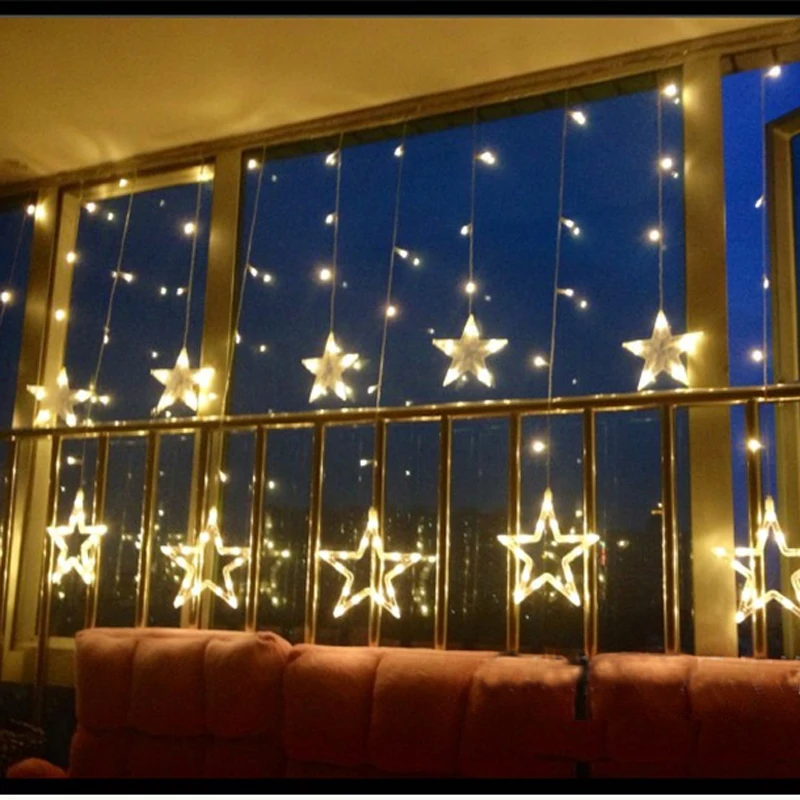 

Waterproof LED String Lights Star Curtain Light Fairy Wedding Birthday Christmas Lighting Indoor Outdoor Holiday Home Decoration Light 110V 220V 138 Leds 2mx0.75m Warm White