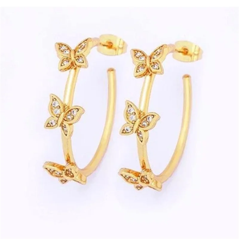 

Golden Butterfly Shape Micro-inlaid Zircon Earrings Fashion Lady C-shaped Face Thinning Party Ear Jewelry Geometric Exaggerated