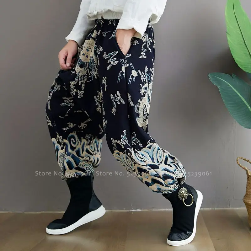 Китайский традиционный ханьфу Тан костюм широкие брюки с принтом дракона