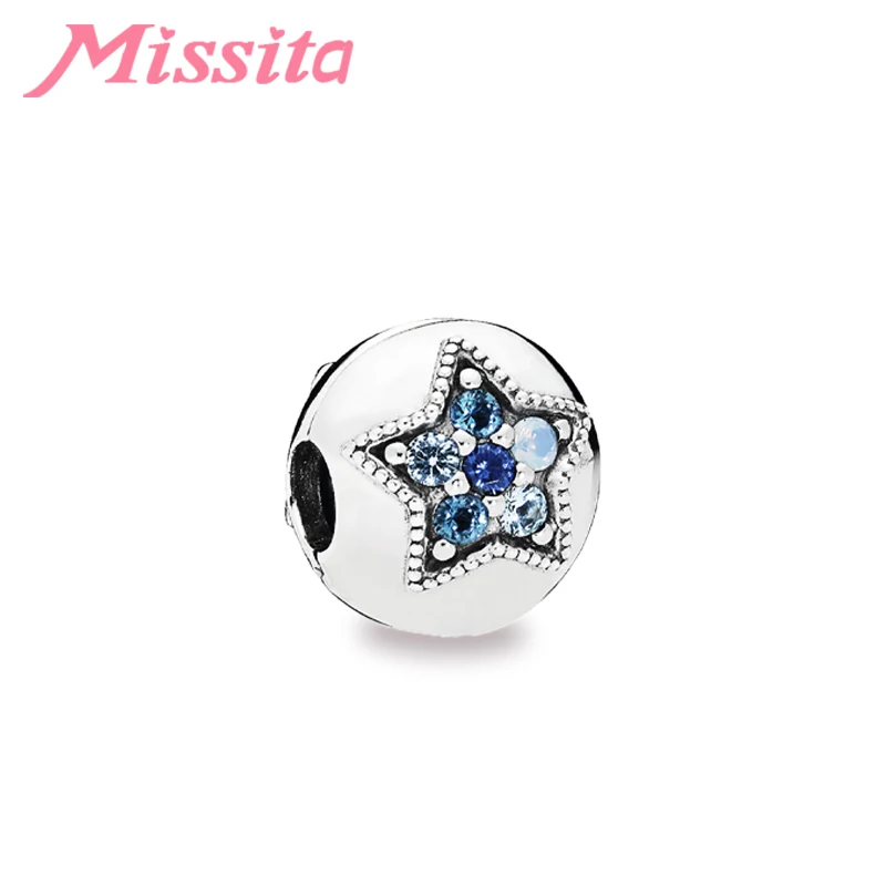 MISSITA Новая мода звезда синий кристалл безопасная бусина зажим Шарм Подходит Для