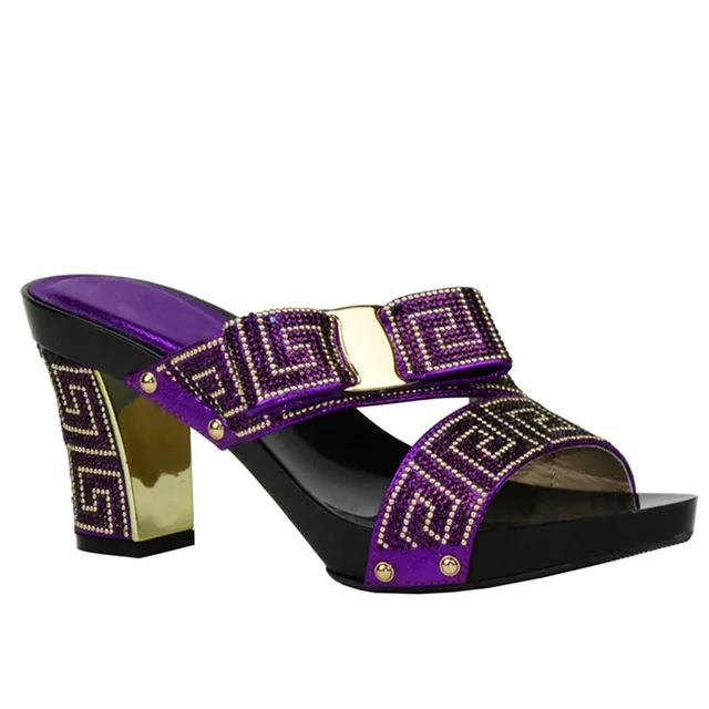 Purple shoes only Женские комплекты из итальянских туфель и сумочки в африканском стиле Женский комплект из обуви и сумки фиолетового цвета, итальянский комплект из обуви и сумки, украшенный камнями - Цвет: Purple shoes only