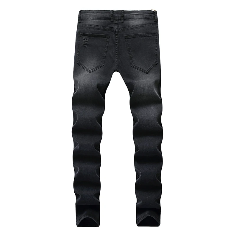 Men black small feet stretch ripped casual jeans brand fashion slim-fit skinny washed trousers plus size | Мужская одежда