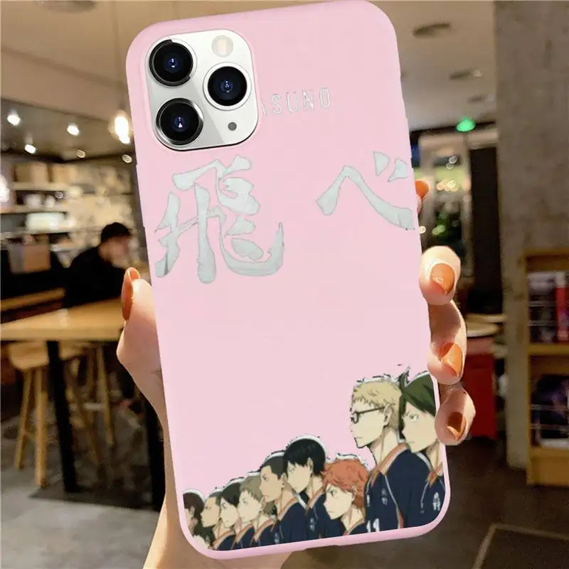 

Japan Anime Oya Haikyuu Love Volleyball - 1 Phone Case Pink Candy Color for iPhone 6 7 8 11 12 s mini pro X XS XR MAX Plus