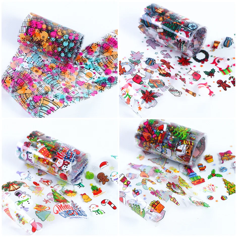 Фольга для ногтей 100 см рождественского декора зимние снежинки Санта-Клаус