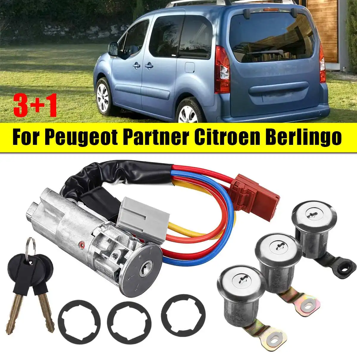 

1 Set Front Rear 3 Door Locks +1 Ignition Barrel 96244156 252522 9170.G3 For Peugeot Partner For Citroen Berlingo 1996-2008