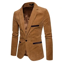 Helisopus – veste classique en velours côtelé pour homme, vêtement de marque de haute qualité, solide, Slim, avec bouton unique, Blazer masculin, collection automne 2021  (2)