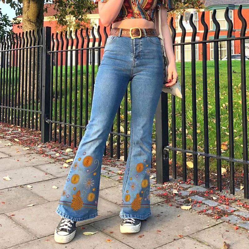 

Fashion Street Women High Waist Slim Slimming Embroidered Bootcut Jeans