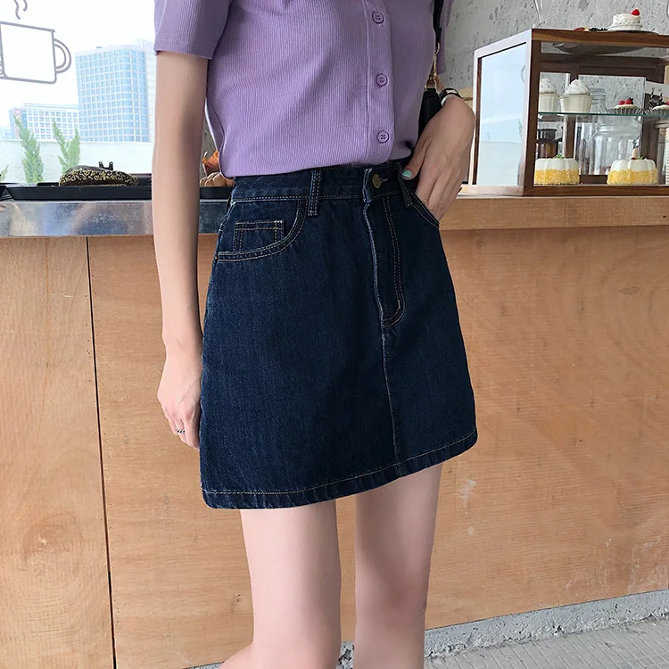 Мини юбка женская джинсовая трапециевидная с завышенной талией модная пикантная