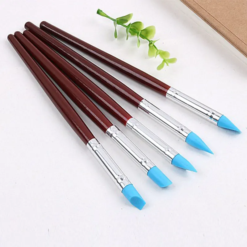 

5Pcs Silicone Pottery Clay Shaper Sculpture Carving Tools DIY Art Craft Supplies Sculpting Tools Cake Rubber Pen Brush Tool Set