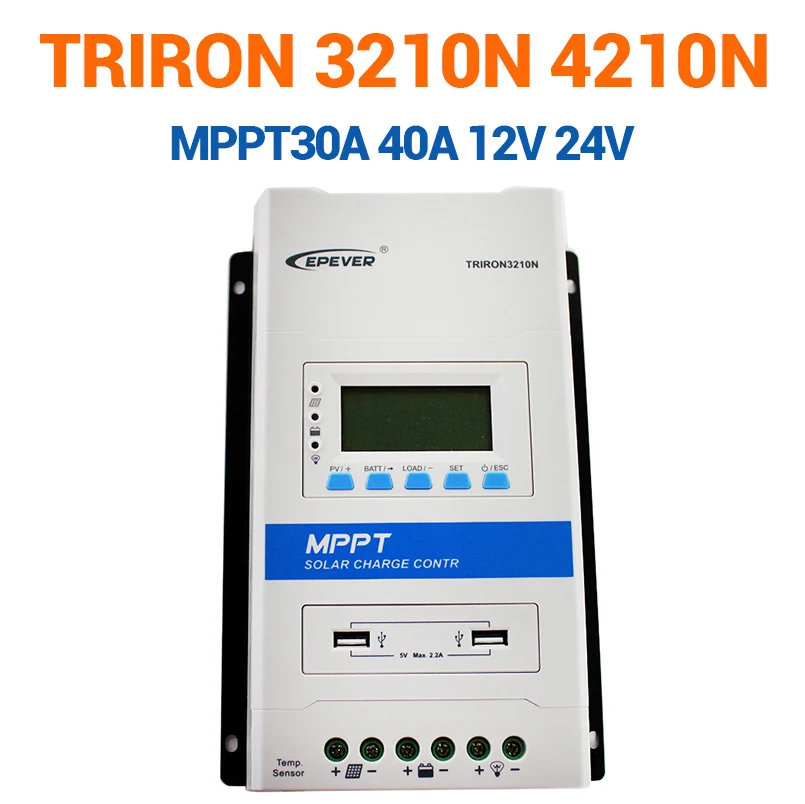 EPEVER TRIRON MPPT 30A 40A Солнечный Контроллер заряда 12 в 24 авто черный светильник LCD