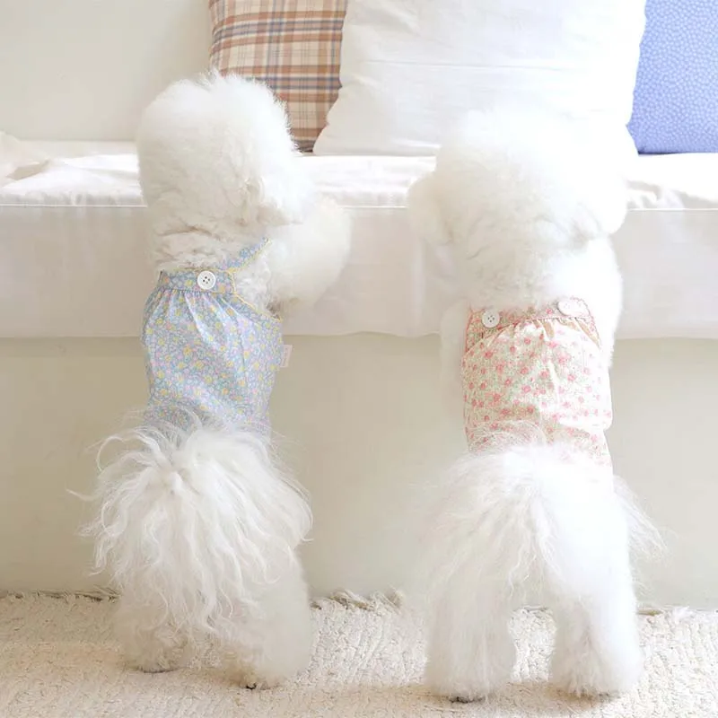 

INS wind Korean pink floral dog tooth side button sling skirt Bichon Teddy dog skirt pet clothes