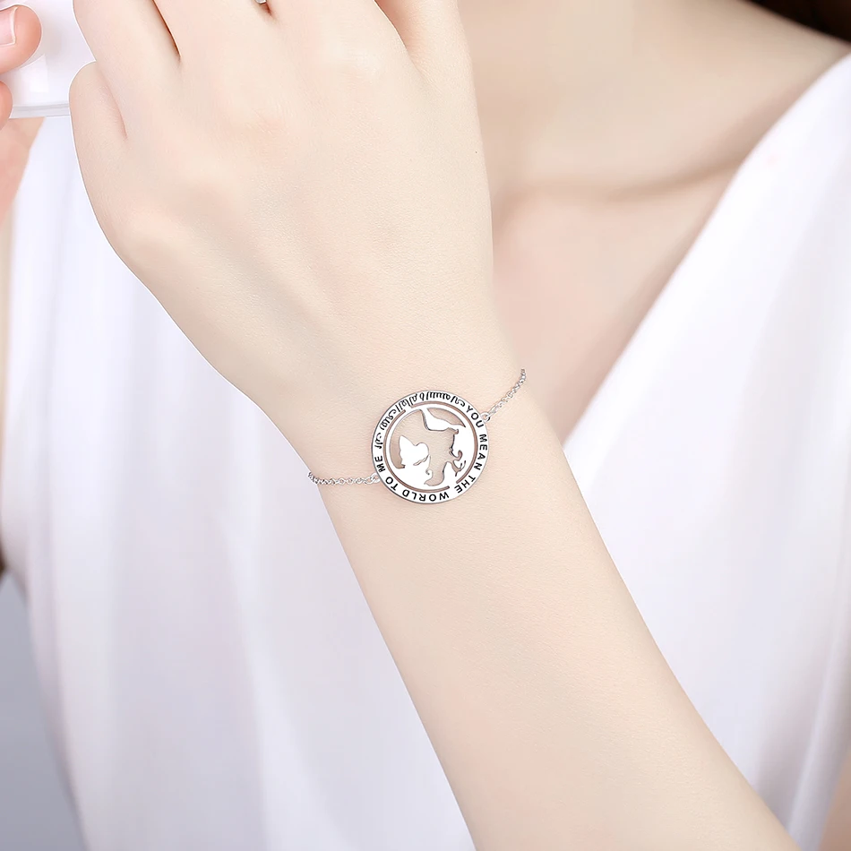 Женский браслет-цепочка из серебра 2019 пробы с подвеской в виде карты мира |