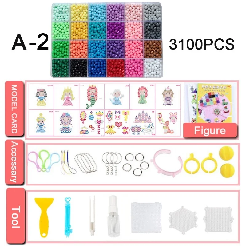 Juego de rompecabezas de 24 colores para ni&ntilde;os, cuentas adhesivas m&aacute;gicas de agua con accesorios, juguetes educativos para ni&ntilde;as y ni&ntilde;os, 3100 Uds.-2
