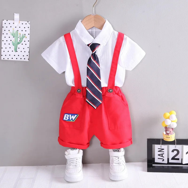 

Детский летний комплект из 2 предметов, рубашка с галстуком и комбинезон