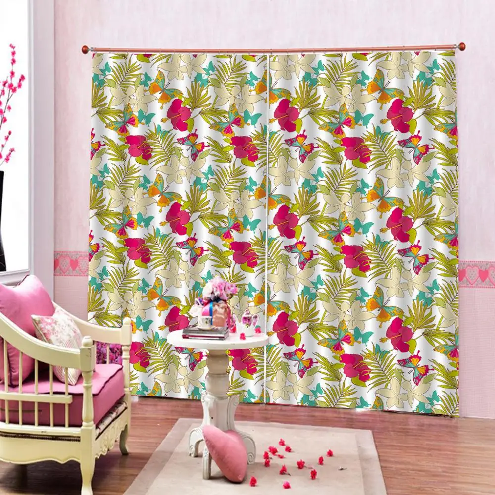 Тюлевые шторы с Тропическими Цветами и листьями для гостиной спальни принтом