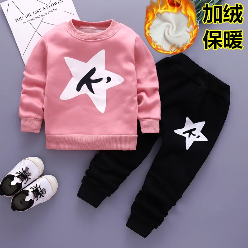 Pink Зимние комплекты одежды для маленьких девочек и мальчиков; рождественские костюмы; детская одежда; спортивные костюмы для мальчиков; костюм с героями мультфильмов; детская одежда - Цвет: Pink