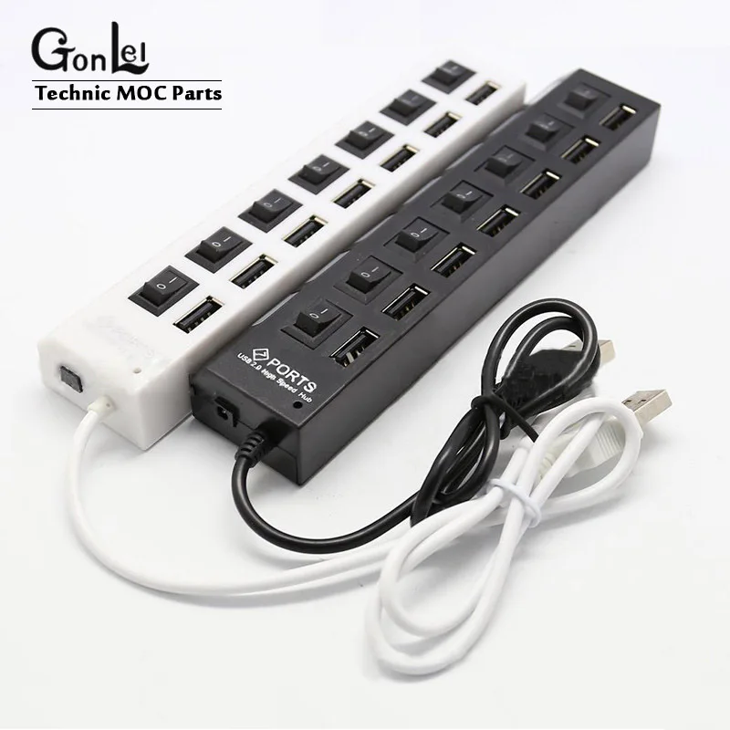 Высокое качество 7 USB розетки маленький Разветвитель переключатель и батарейный