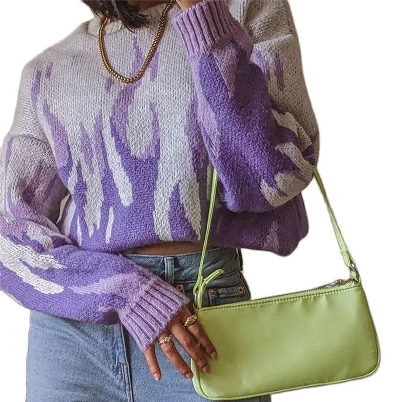 Фото Женский свитер в стиле ретро повседневный Свитер оверсайз с круглым вырезом и